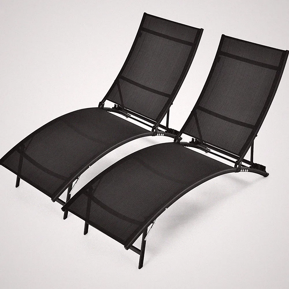 2 Pieces Patio Folding Chaise Lounge Chair Recliner Adjustable Stackable Black