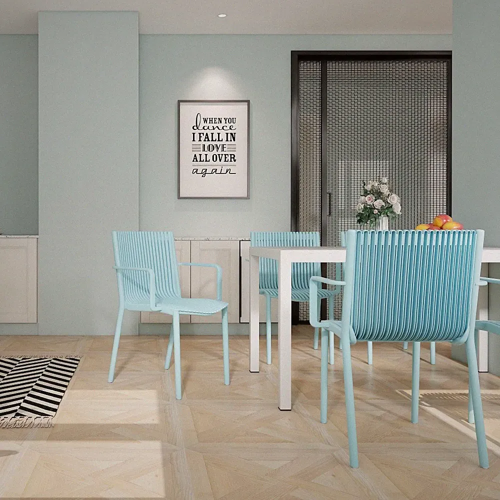 4-Pack All-Weather Polypropylene Chairs – Light Blue Stackable Lounge Chairs