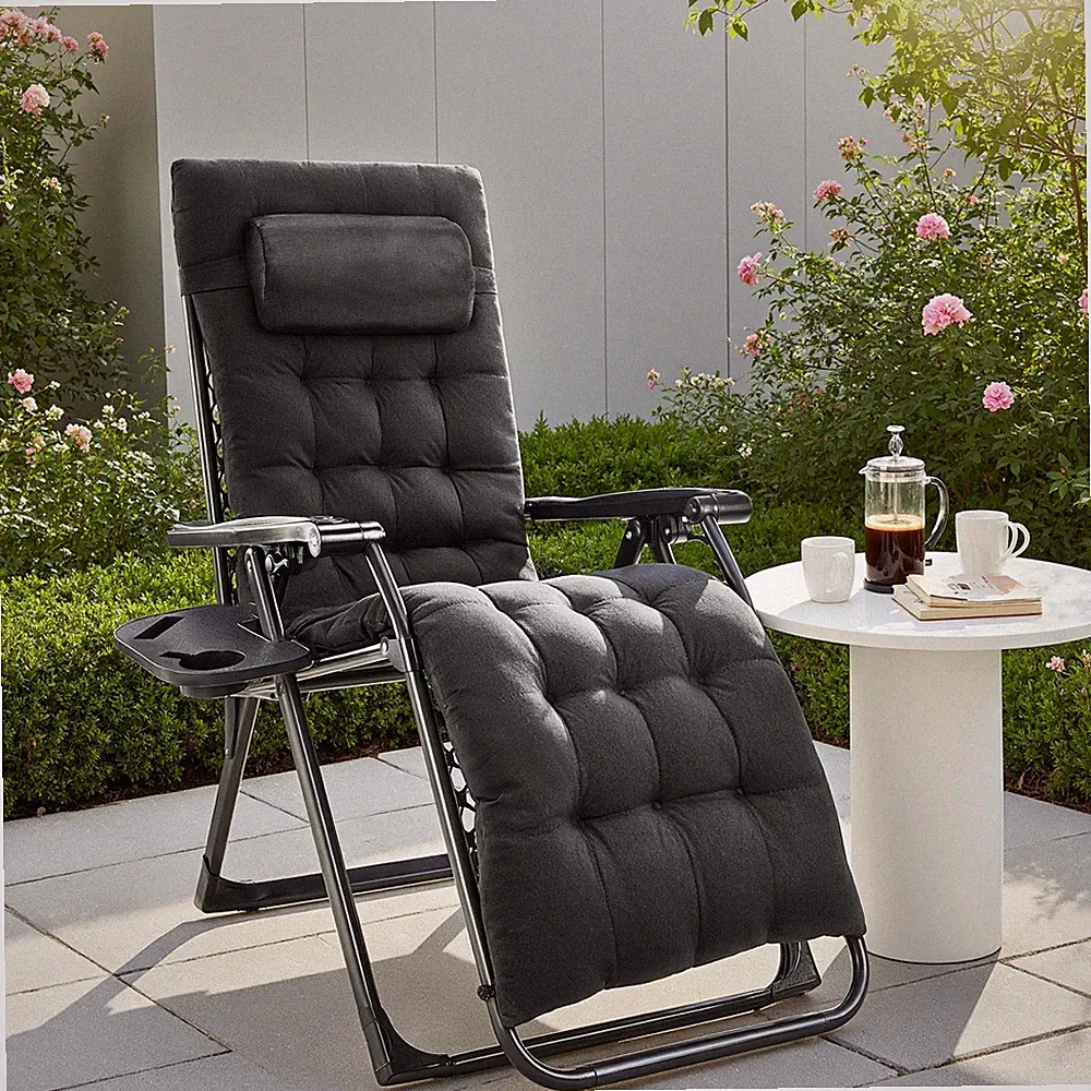 Gravity Set of 2 Portable Patio Outdoor Recliner Lounge Chairs Holder