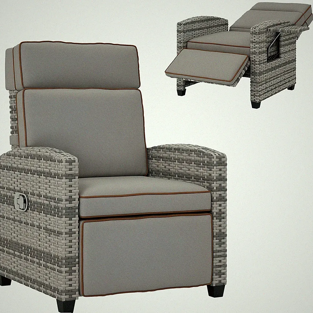 Outsunny Rattan Garden Recliner Sun Lounger w/ Flip Table, Mixed Grey/Grey