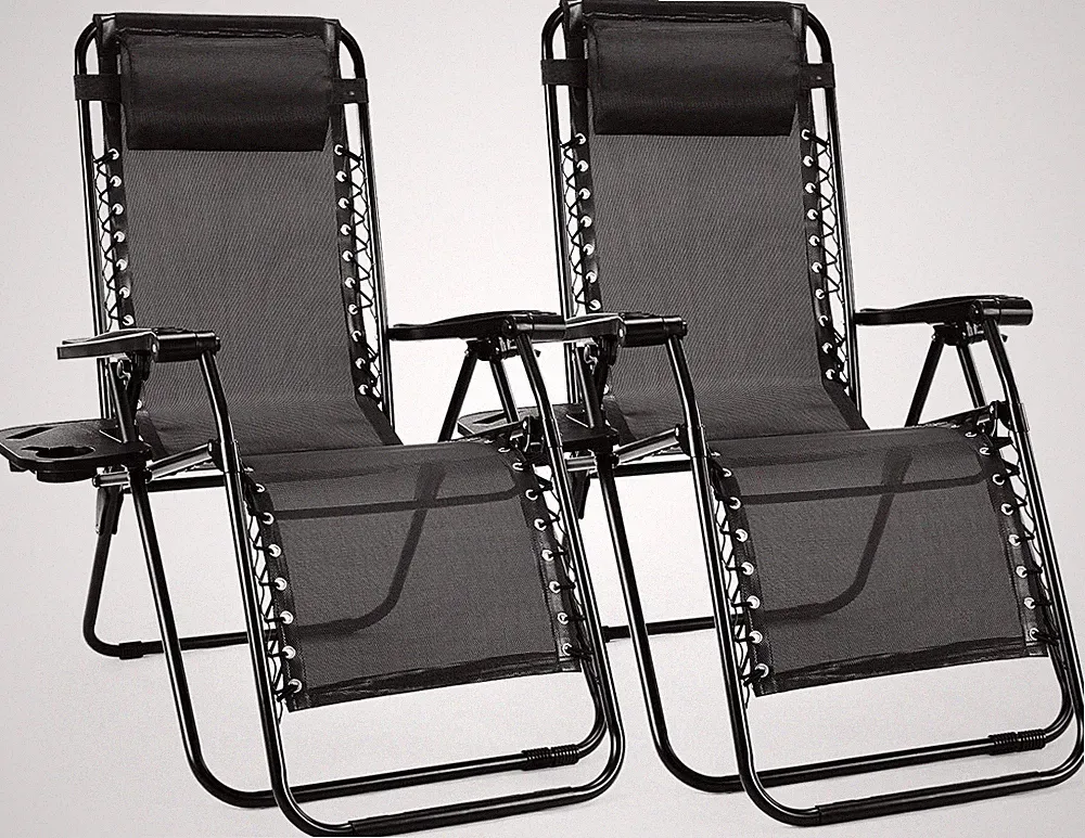 Set of 2 Zero Gravity Chairs Outdoor Portable Folding Recliner w/ Cup HolderTray