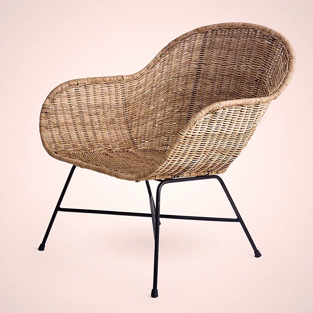 texxture Ormond Woven Rattan Patio and Lounge Chair with Metal Legs, Natural