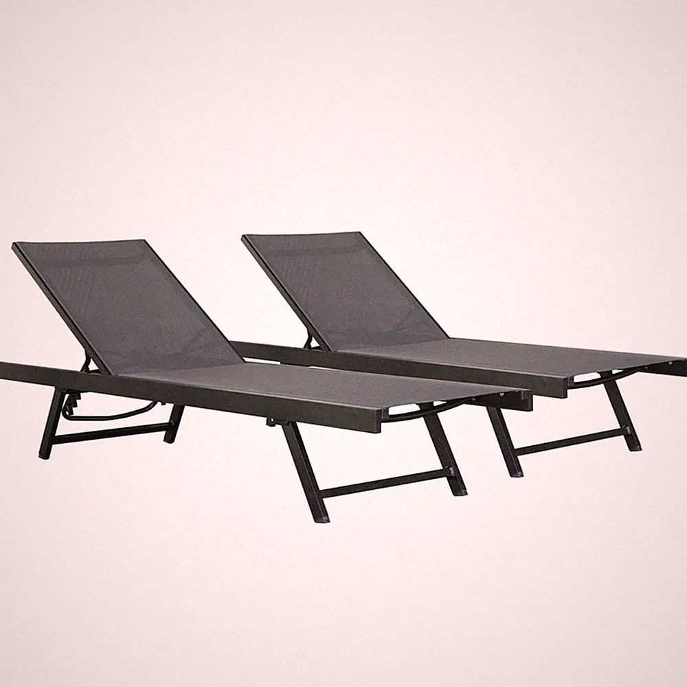 Vivere Aluminum Outdoor Chaise Lounge Chairs for Patio and Pool, Set of 2, Black